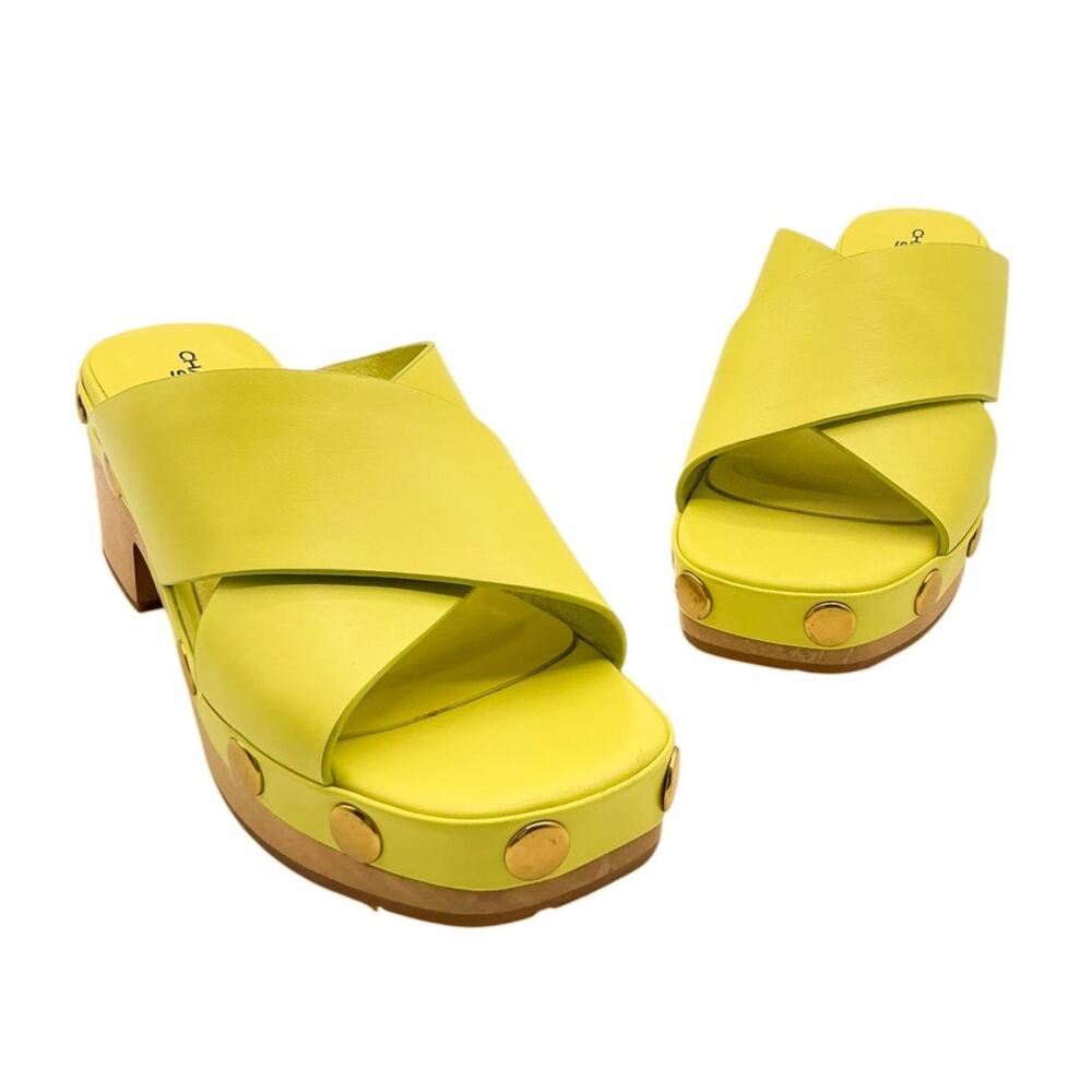Charlotte Stone Amos Studded Platform Clog Sandals Chartreuse Yellow 7